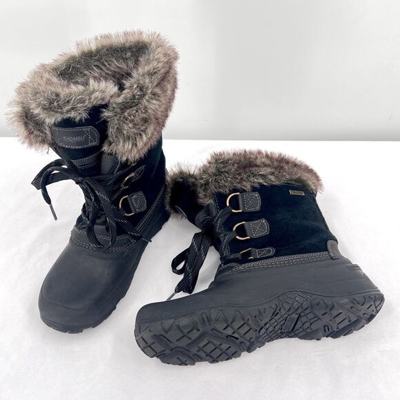 Khombu Slope Black Suede Rubber Brown Fur Lace Up All Terrain All Weather Boot 8 - Picture 10 of 10